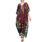 Miss Lavish London Kaftan Dresses for Women, Beach Kaftan Coverups, African Plus Size Dress, Hawaiian Coverups for Women, Long Beach & Swimsuit Coverups-Purple, S