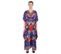 Miss Lavish London Kaftan Dresses for Women, Beach Kaftan Coverups, African Plus Size Dress, Hawaiian Coverups for Women, Long Beach & Swimsuit Coverups- Blue, One Size