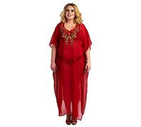 Miss Lavish London Kaftan Dresses for Women, Beach Kaftan Coverups, African Plus Size Dress, Hawaiian Coverups for Women-Red, 2XL