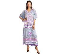 Miss Lavish London Kaftan Dresses for Women Plus Size Long Batwing Sleeve Caftans, V Neck Moo Moo Printed Beach Cover Up Maxi Beach Dress, Bathing Suit Cover-Up Loungewear