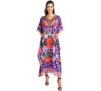 Miss Lavish London Kaftan Dresses for Women Plus Size Long Batwing Sleeve Caftans, V Neck Moo Moo Printed Beach Cover Up Maxi Beach Dress, Bathing Suit Cover-Up Loungewear