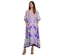 Miss Lavish London Kaftan Dresses for Women Plus Size Long Batwing Sleeve Caftans, V Neck Moo Moo Printed Beach Cover Up Maxi Beach Dress, Bathing Suit Cover-Up Loungewear