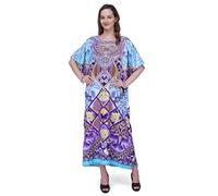 Miss Lavish London Kaftan Dresses for Women Plus Size Long Batwing Sleeve Caftans, V Neck Moo Moo Printed Beach Cover Up Maxi Beach Dress, Bathing Suit Cover-Up Loungewear