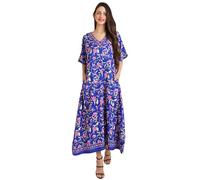 Miss Lavish London Kaftan Dresses for Women Plus Size Long Batwing Sleeve Caftans, V Neck Moo Moo Printed Beach Cover Up Maxi Beach Dress, Bathing Suit Cover-Up Loungewear