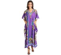 Miss Lavish London Kaftan Dresses for Women Plus Size Long Batwing Sleeve Caftans, V Neck Moo Moo Printed Beach Cover Up Maxi Beach Dress, Bathing Suit Cover-Up Loungewear