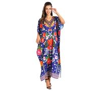 Miss Lavish London Kaftan Dresses for Women Plus Size Long Batwing Sleeve Caftans, V Neck Moo Moo Printed Beach Cover Up Maxi Beach Dress, Bathing Suit Cover-Up Loungewear
