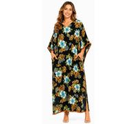 Miss Lavish London Kaftan Dresses for Women Plus Size Long Batwing Sleeve Caftans, V Neck Moo Moo Printed Beach Cover Up Maxi Beach Dress, Bathing Suit Cover-Up Loungewear