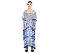 Miss Lavish London Kaftan Dresses for Women Plus Size Long Batwing Sleeve Caftans, V Neck Moo Moo Printed Beach Cover Up Maxi Beach Dress, Bathing Suit Cover-Up Loungewear