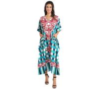 Miss Lavish London Kaftan Dresses for Women Plus Size Long Batwing Sleeve Caftans, V Neck Moo Moo Printed Beach Cover Up Maxi Beach Dress, Bathing Suit Cover-Up Loungewear