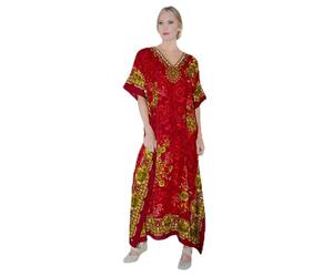 Miss Lavish London Kaftan Dresses for Women Plus Size Long Batwing Sleeve Caftans, V Neck Moo Moo Printed Beach Cover Up Maxi Beach Dress, Bathing Suit Cover-Up Loungewear