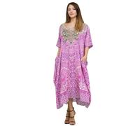 Miss Lavish London Kaftan Tunic Plus Size Beach Cover Up Maxi Dress Sleepwear Embellished Kimonos, 10/16/2020, 131-purple