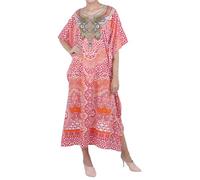 Miss Lavish London Kaftan Tunic Plus Size Beach Cover Up Maxi Dress Sleepwear Embellished Kimonos, 18-22, 131-red