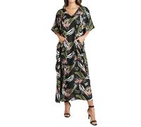 Miss Lavish London Long Caftans for Women - Boho Kaftan Dress, Plus Size Summer Kaftan, Women's Loungewear and Beach Caftans, Petite and Maxi Kaftan, Swimwear Cover-Ups, Size S, Jungle Black Kaftans
