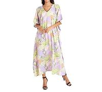 Miss Lavish London Long Caftans for Women - Boho Kaftan Dress, Plus Size Summer Kaftan, Women's Loungewear and Beach Caftans, Petite and Maxi Kaftan, Swimwear Cover-Ups, Size XL, Floral Purple Kaftans