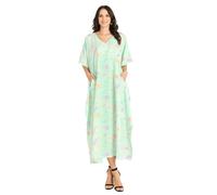 Miss Lavish London Long Caftans for Women - Boho Kaftan Dress, Plus Size Summer Kaftan, Women's Loungewear and Beach Caftans, Petite and Maxi Kaftan, Swimwear Cover-Ups, Size S, Green Kaftans