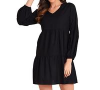 Miss Lavish London V Neck Dress with Long Sleeves Casual Long Sleeve Dress for Women Black-XL