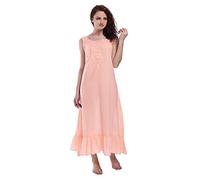 Miss Lavish London Women’s Cotton Nightgown - Victorian Style Sleeveless Maxi Nightdress with Lace Trim - Long Cotton Nightie for Ladies - Plus Size Summer Sleepwear & Loungewear - Peach, 14