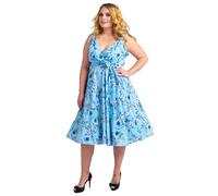 Miss Lavish London Women’s Plus Size Cocktail Dress - 40s 50s Vintage Rockabilly Swing Style - Retro A-Line Party Dress for Curvy Women - Elegant Evening & Wedding Guest Outfit-Butterfly Blue,26