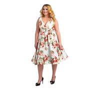 Miss Lavish London Women’s Plus Size Cocktail Dress - 40s 50s Vintage Rockabilly Swing Style - Retro A-Line Party Dress for Curvy Women - Elegant Evening & Wedding Guest Outfit-Cream,22