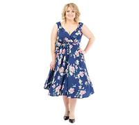 Miss Lavish London Women’s Plus Size Cocktail Dress - 40s 50s Vintage Rockabilly Swing Style - Retro A-Line Party Dress for Curvy Women - Elegant Evening & Wedding Guest Outfit-Floral Navy,26