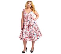 Miss Lavish London Women’s Plus Size Cocktail Dress - 40s 50s Vintage Rockabilly Swing Style - Retro A-Line Party Dress for Curvy Women - Elegant Evening & Wedding Guest Outfit-Bird Pink,20