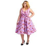 Miss Lavish London Women’s Plus Size Cocktail Dress - 40s 50s Vintage Rockabilly Swing Style - Retro A-Line Party Dress for Curvy Women - Elegant Evening & Wedding Guest Outfit-Butterfly Purple,24