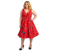 Miss Lavish London Women’s Plus Size Cocktail Dress - 40s 50s Vintage Rockabilly Swing Style - Retro A-Line Party Dress for Curvy Women - Elegant Evening & Wedding Guest Outfit-Galaxy Red,26