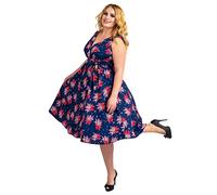 Miss Lavish London Women’s Plus Size Cocktail Dress - 40s 50s Vintage Rockabilly Swing Style - Retro A-Line Party Dress for Curvy Women - Elegant Evening & Wedding Guest Outfit-Butterfly Navy,24