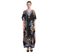 Miss Lavish London Women's Kaftan Dress UK - Plus Size Kaftan Dresses, Long Full-Length Beach Cover Up - Bohemian Holiday Wear, Modest Caftan Style, Summer Kaftans for Beach & Resort-Black10-16(145)