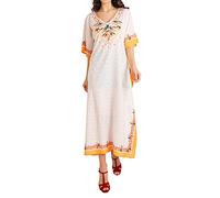 Miss Lavish London Women's Kaftan Dress UK - Plus Size Kaftan Dresses, Long Full-Length Beach Cover Up - Bohemian Holiday Wear, Modest Caftan Style, Summer Kaftans for Beach & Resort-CremeGold,3XL
