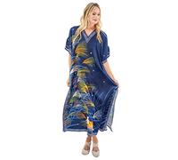 Miss Lavish London Women's Kaftan Dress UK - Plus Size Kaftan Dresses, Long Full-Length Beach Cover Up - Bohemian Holiday Wear, Modest Caftan Style, Summer Kaftans for Beach & Resort-Blue Vaccation L