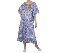 Miss Lavish London Women's Kaftan Dress UK - Plus Size Kaftan Dresses, Long Full-Length Beach Cover Up - Bohemian Holiday Wear, Modest Caftan Style, Summer Kaftans for Beach & Resort-Blue(131)