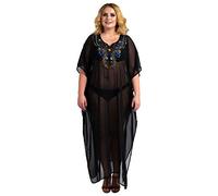 Miss Lavish London Women's Kaftan Dress UK - Plus Size Kaftan Dresses, Long Full-Length Beach Cover Up - Bohemian Holiday Wear, Modest Caftan Style, Summer Kaftans for Beach & Resort-Black,18-22(141)