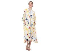Miss Lavish London Women's Kaftan Dress UK - Plus Size Kaftan Dresses, Long Full-Length Beach Cover Up - Bohemian Holiday Wear, Modest Caftan Style, Summer Kaftans for Beach & Resort-Abstract white,S