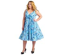 Miss Lavish London Women's Plus Size Dresses Retro Floral Rockabilly 40s and 50s Vintage Fashion [BIRD-BLUE-28]