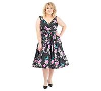 Miss Lavish London Women's Plus Size Dresses Retro Floral Rockabilly 40s and 50s Vintage Fashion [FLORAL-BLACK-24]