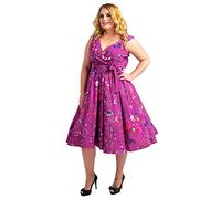 Miss Lavish London Women's Plus Size Dresses Retro Floral Rockabilly 40s and 50s Vintage Fashion [GALAXY-PURPLE-24]