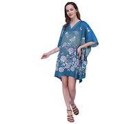 Miss Lavish London Women's Short Kaftan Dress UK - Floral Kimono Tunic, Ladies Boho Summer Kaftans for Beach Cover Up, Holiday or Loungewear, Casual Loose Fit Dresses for Women-Teal, One Size (K-159)