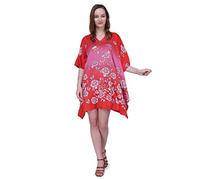 Miss Lavish London Women's Short Kaftan Dress UK - Floral Kimono Tunic, Ladies Boho Summer Kaftans for Beach Cover Up, Holiday or Loungewear, Casual Loose Fit Dresses for Women-Red, 10-16 (K-159)