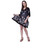 Miss Lavish London Women's Short Kaftan Dress UK - Floral Kimono Tunic, Ladies Boho Summer Kaftans for Beach Cover Up, Holiday or Loungewear, Casual Loose Fit Dresses for Women-Black, One size (K-159)
