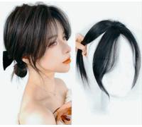 Miss Lirenn® 2 x 2 Inches Silk Base 2 Clip Hair Topper with False Side Bangs for Covering Grey,White or Thinning Hair Clip-in Extensions Invisible Hairpieces Hair Topper (Black)