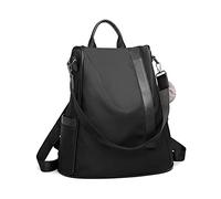 Miss Lulu Anti Theft Backpack for Ladies - Black Waterproof Rucksack School & Work Bag | Womens Backpack Travel Essentials with Pom Pom (Large)