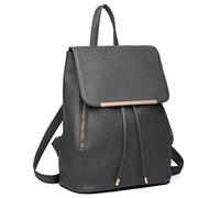 Miss Lulu Backpack Womens with Long Purse Fashion Backpacks Dark Grey Backpack Ladies PU Leather Waterproof Daypack Medium School Work Travel
