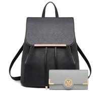 Miss Lulu Backpack Womens with Long Purse Fashion Backpacks Black Backpack Ladies PU Leather Waterproof Daypack Medium School Work Travel