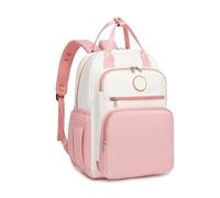 Miss Lulu Changing Bag Backpack Nappy Diaper Bag for Mum and Dad With Stroller Straps Multifunction Pockets Large for Travel Hospital Newborn (Pink/Beige)
