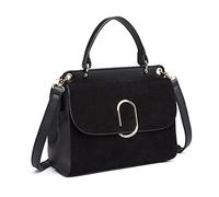 Miss Lulu Ladies Shoulder Bag Medium Top-handle Bag with Faux Leather and Suede Vintage Flap Handbag/Crossbody Bag with Oval Metal Decoration Elegant and Exquisite
