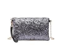 Miss Lulu Evening Party Clutch Chain Strap Shining Sequins Handbag Shoulder Bag Cross Body Bag For Women Girl, M, Lh1765 Gy