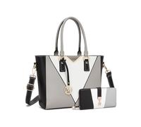 Miss Lulu Handbag and Purse Set for Women, Colour-Block PU Leather Tote Bag
