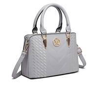 Miss Lulu Handbag for Women, Woven Chevron Top Handle Shoulder Bag | Pebbled PU leather handbag with woven chevron detail, detachable strap, four carry options and space for a 9.7-inch tablet