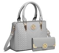 Miss Lulu Handbag for Women, Woven Chevron Top Handle Shoulder Bag | Pebbled PU leather handbag with woven chevron detail, detachable strap, four carry options and space for a 9.7-inch tablet